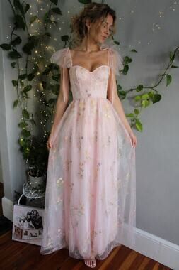 Lulus Pink Floral Embroidered Tulle Maxi Dress
